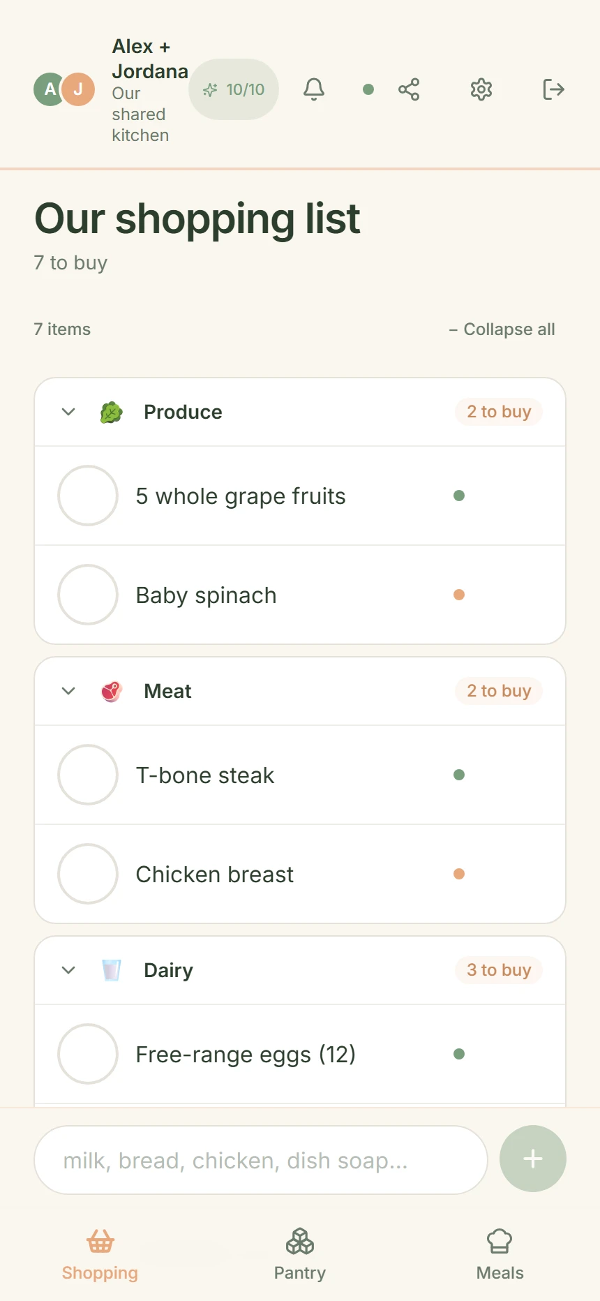 CookTwo main app shell, empty shopping list